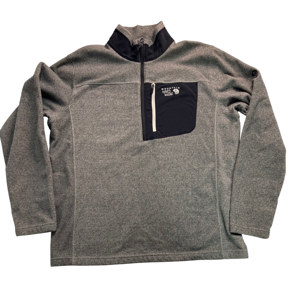 Mountain Hardwear Mens XL Gray Textured Quarter Zip Fleece Pullover Jacket